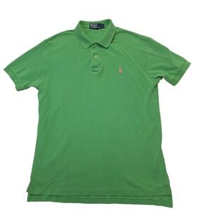 Polo Ralph Lauren Mens Green Polo Shirt Pink Pony Logo Short Sleeve Large
